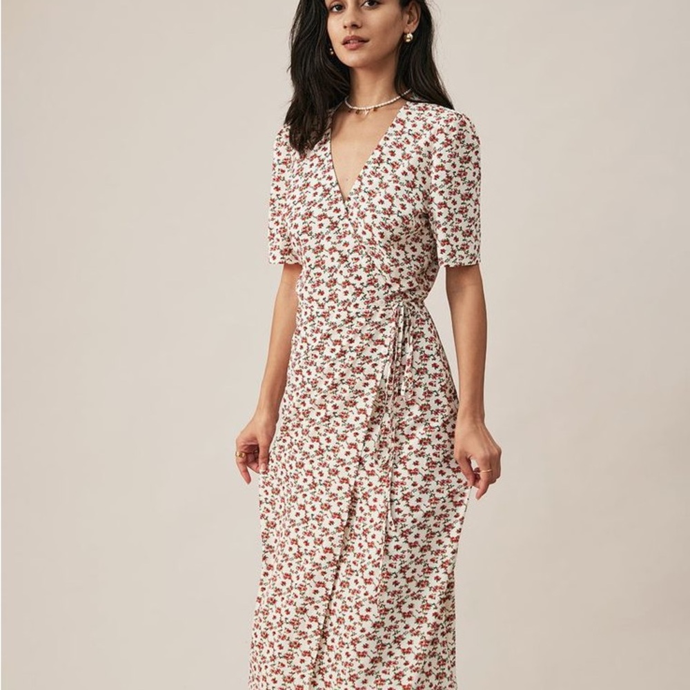 RIHOAS Cream Puff Sleeve Wrap Midi Dress